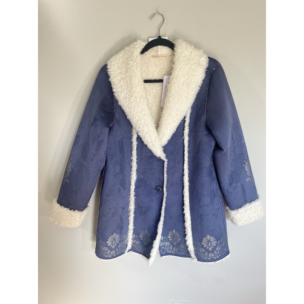 Soft Surroundings Lucerne Shearling Coat Nightshadow Blue Medium NWT Penny Lane